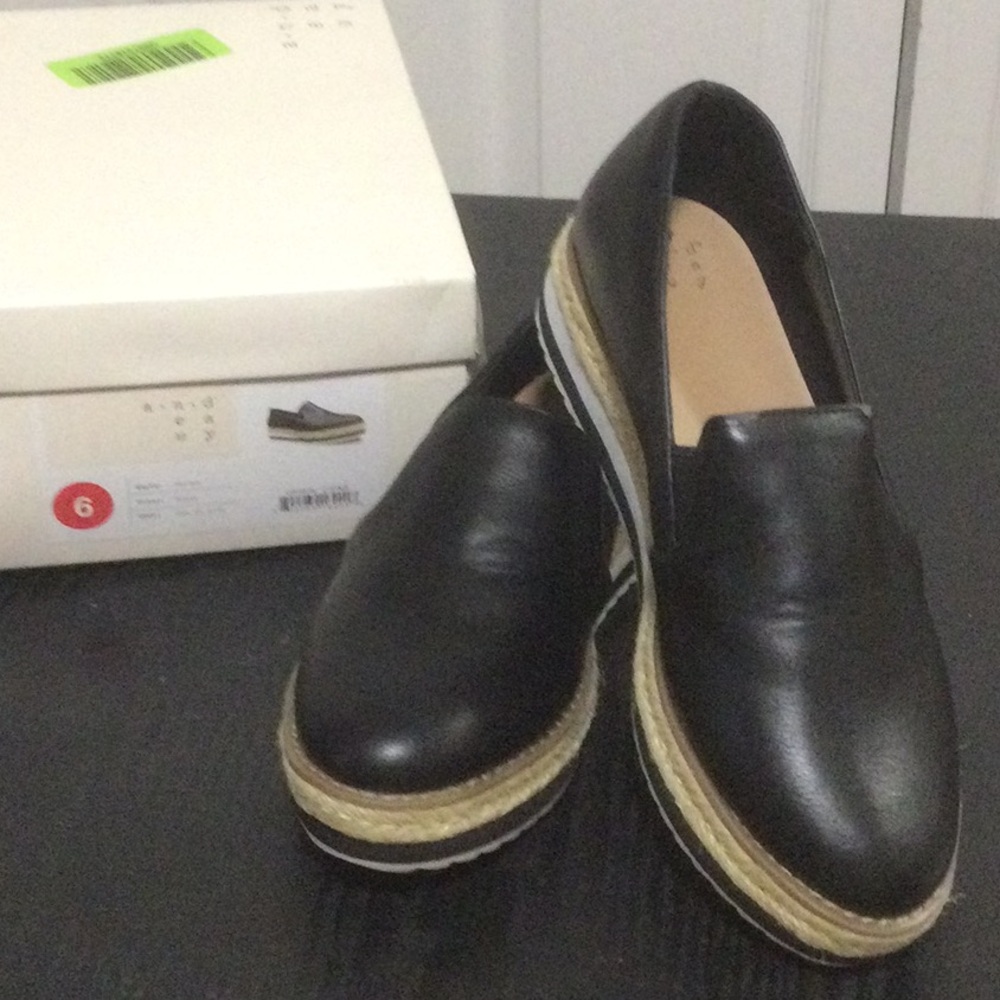 Black Leather Slip-On Espadrilles
